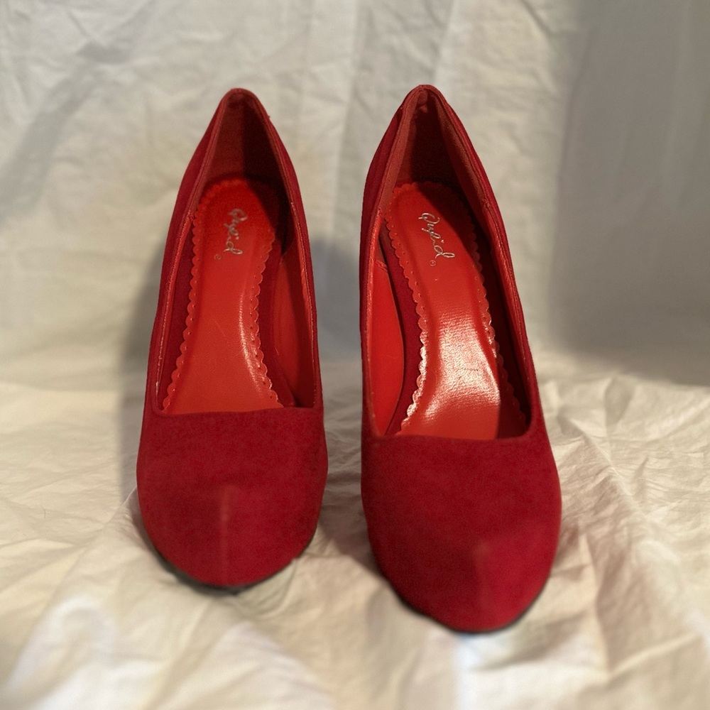 Classic red velvet heels.  Size 6